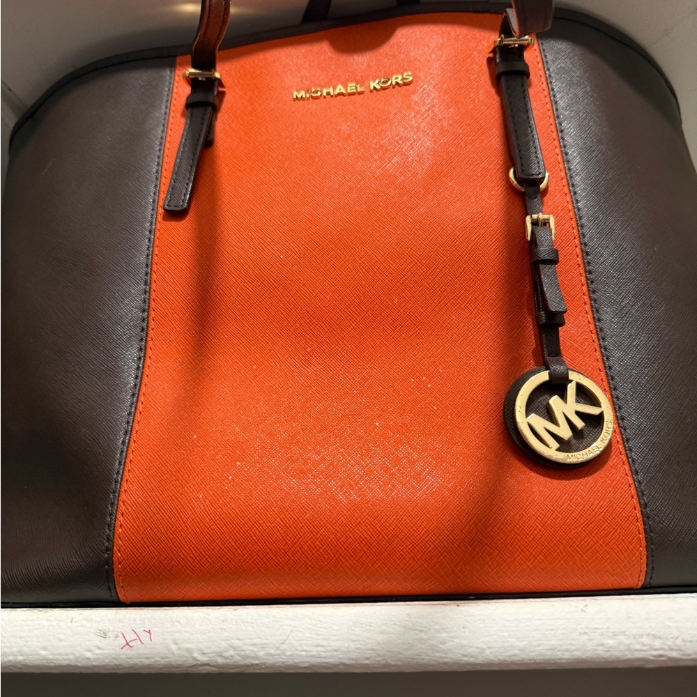 Michael Kors Two-Tone Orange and Brown Tote - Picture 9 of 9